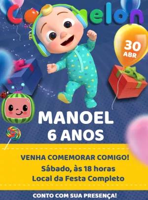 Convite de Aniversário Cocomelon com JJ para Editar Online