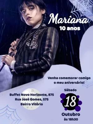 Convite de Aniversário Wandinha Addams para Editar Online