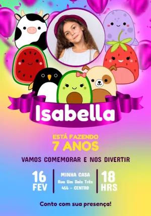 Convite de Aniversário Squishmallows com Foto para Editar