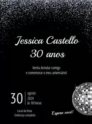 Convite de Aniversário Balada com Glitter para Editar Online