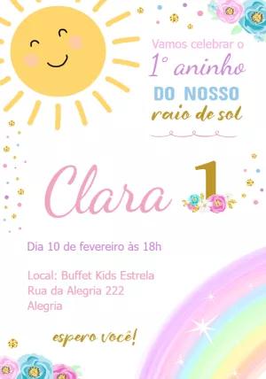 Convite Aniversário Raio de Sol para Editar e Imprimir Online