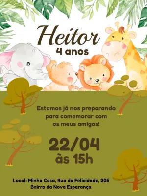 Convite de Aniversário Safari com Animais para Editar Online