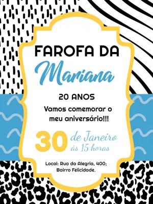 Convite Aniversário Farofa Animal Print para Editar Online