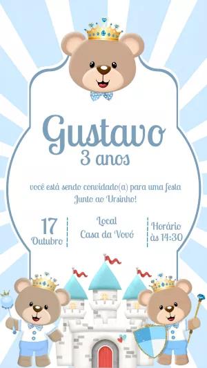Convite de Aniversário Ursinho Príncipe para Editar Online