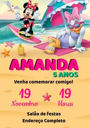 Convite de Aniversário Minnie e Margarida na Praia Editável