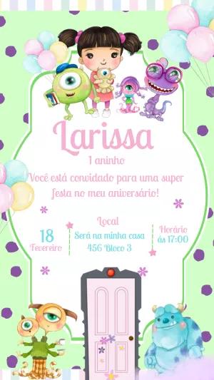 Convite de Aniversário Monstros S.A. com Personagens para Editar