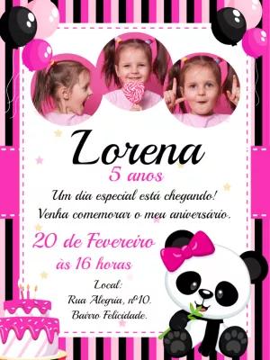 Convite de Aniversário Panda com Foto para Editar Online