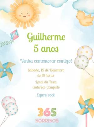 Convite Aniversário Solzinho Aquarela para Editar Online