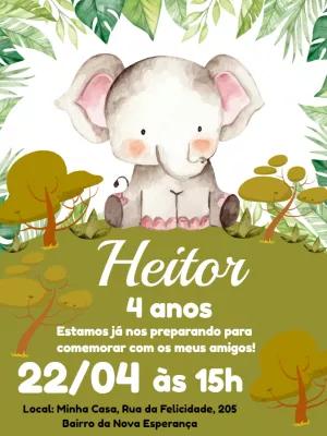 Convite de Aniversário Elefante Safari para Editar Online