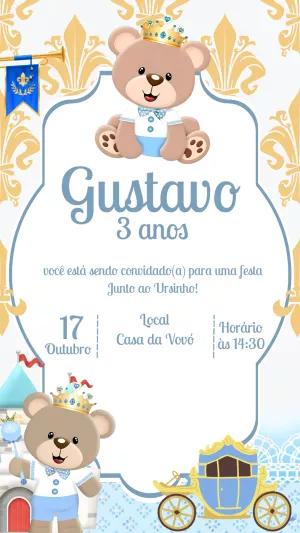 Convite Aniversário Ursinho Príncipe para Editar Online