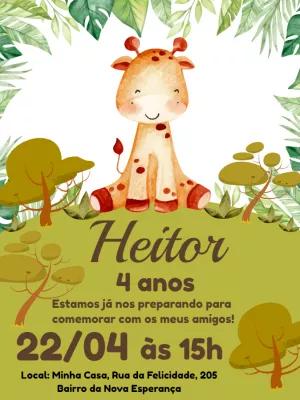 Convite de Aniversário Girafa Safari para Editar Online