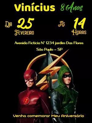 Convite Aniversário Flash e Arqueiro Verde para Editar Online