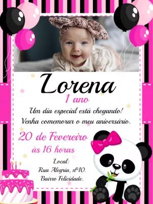 Convite de Aniversário Panda com Foto para Editar Online