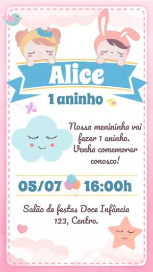 Convite de Aniversário Boneca Metoo para Editar Online