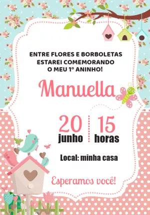 Convite Aniversário Jardim Encantado com Passarinhos para Editar