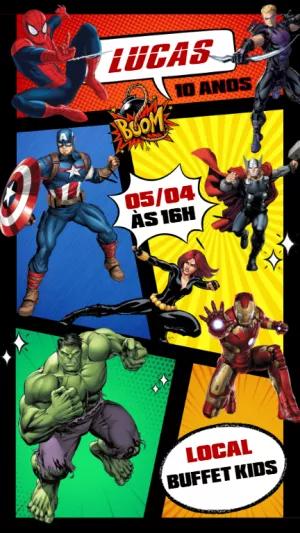 Convite Aniversário Vingadores Quadrinhos para Editar Online