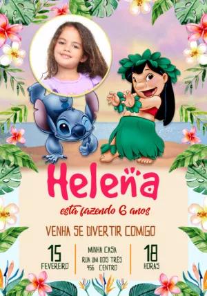 Convite Aniversário Lilo e Stitch com Foto para Editar