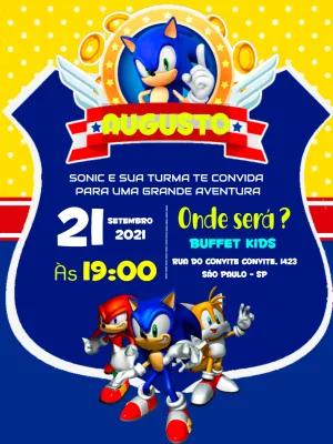 Convite de Aniversário Sonic e sua Turma para Editar Online