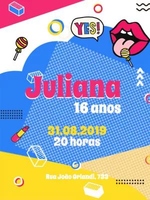 Convite de Aniversário Pop Art Estilo Quadrinhos para Editar