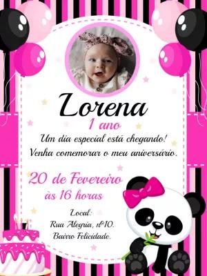 Convite de Aniversário Panda com Foto para Editar Online