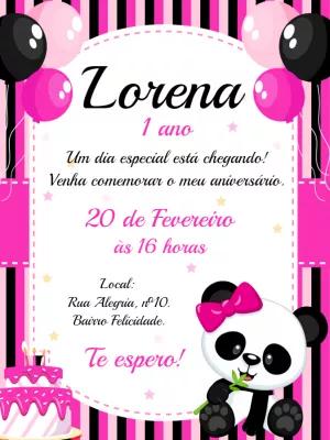 Convite Aniversário Panda Rosa para Editar Online