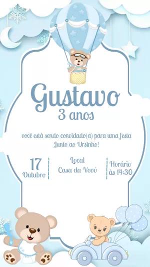 Convite Aniversário Ursinho Baloeiro para Editar Online