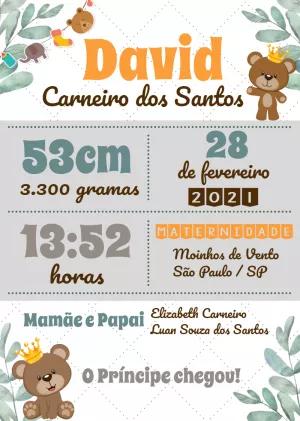 Quadro Nascimento Ursinho Príncipe para Editar Online