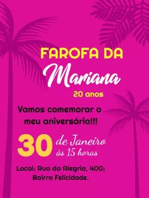 Convite Aniversário Farofa Tropical com Palmeiras para Editar