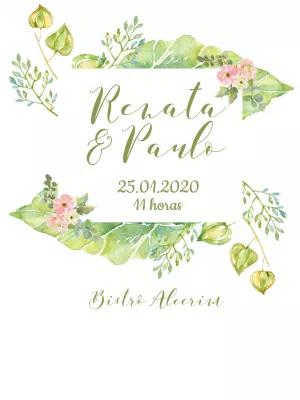Convite de Casamento Aquarela com Folhagem para Editar