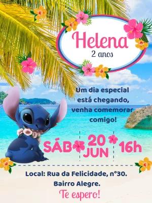Convite de Aniversário Stitch Tropical para Editar Online