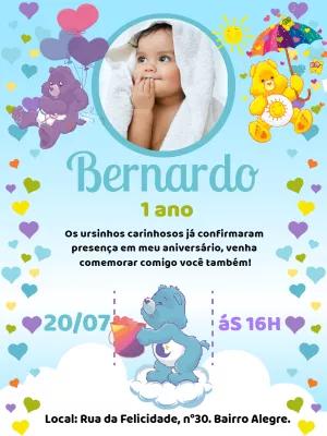 Convite Aniversário Ursinhos Carinhosos com Foto para Editar