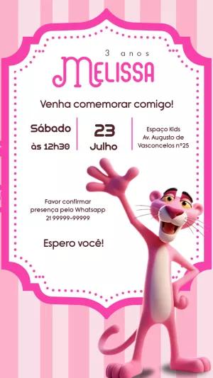 Convite Aniversário Pantera Cor de Rosa para Editar Online