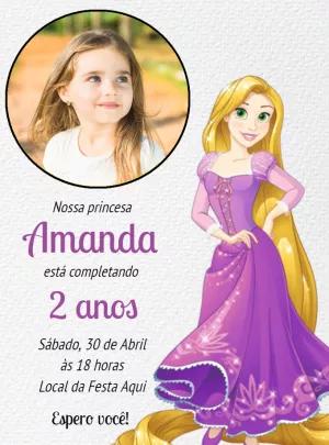 Convite Aniversário Rapunzel com Foto para Editar Online