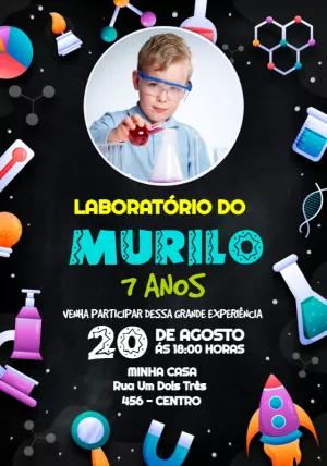 Convite Aniversário Laboratório com Foto para Editar Online