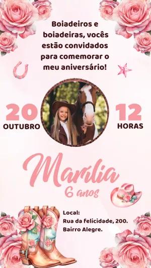 Convite Aniversário Boiadeira com Foto para Editar Online