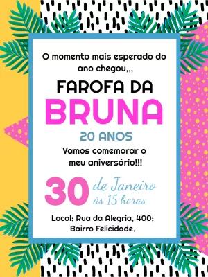 Convite de Aniversário Farofa Tropical para Editar Online