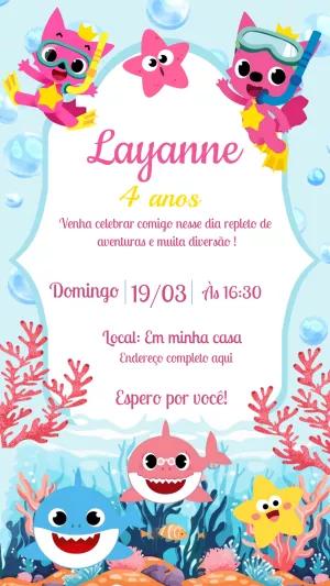 Convite de Aniversário Baby Shark para Editar Online
