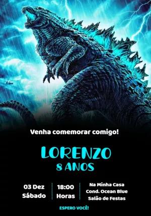 Convite de Aniversário Godzilla para Editar e Imprimir