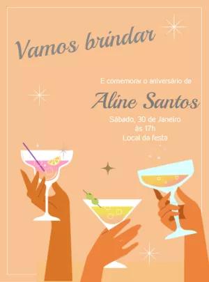 Convite de Aniversário com Drinks Moderno para Editar Online