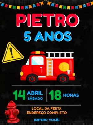 Convite Aniversário Bombeiros com Caminhão para Editar Online