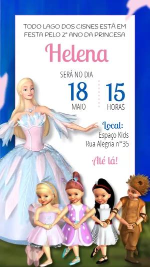 Convite Aniversário Barbie Lago dos Cisnes para Editar Online