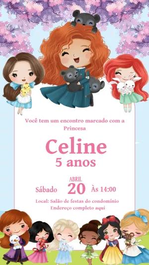 Convite de Aniversário Princesas Disney para Editar Online