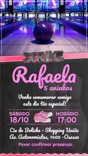 Convite Aniversário Boliche Menina Neon para Editar Online