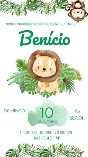 Convite Aniversário Safari com Animais Fofos para Editar Online