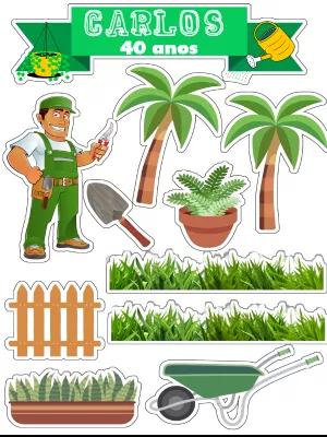 Topo de Bolo Jardineiro Editável para Aniversário