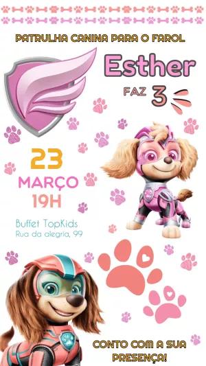 Convite Aniversário Skye Patrulha Canina para Editar Online