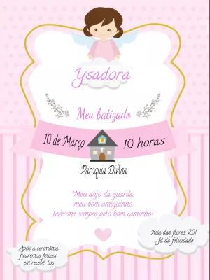 Convite de Batizado Anjinha Rosa para Editar Online