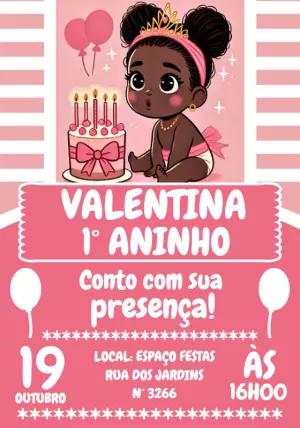 Convite de Aniversário Menina Preta Princesa para Editar