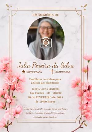 Convite Missa de Falecimento Floral com Foto para Editar Online