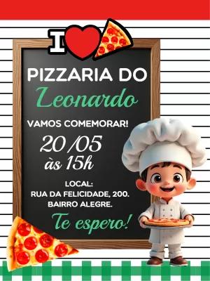 Convite de Aniversário Pizzaria Infantil para Editar Online